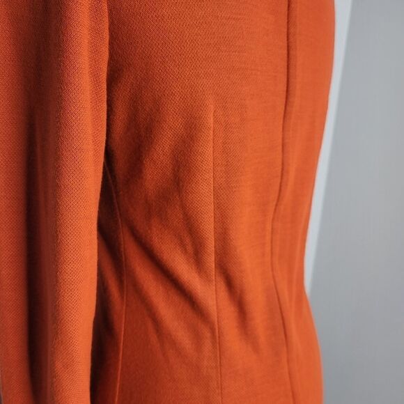 VINTAGE 60s dress orange long sleeve mod‎ sheath with pockets S - Picture 5 of 11